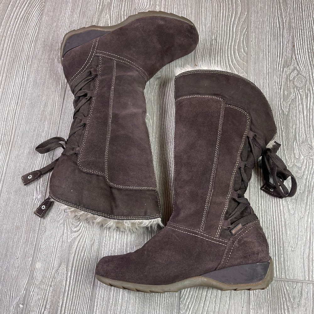 SPORTO Emily Brown Sherpa Lined Waterproof Lace Up Back Suede Boots Women's 6.5